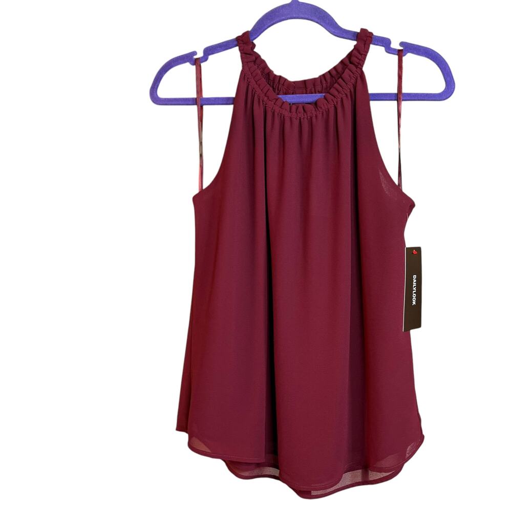 NWT DailyLook crimson maroon halter flowy lined‎ tank women's small